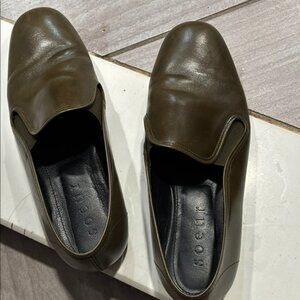 Soeur Green Leather Slip-On Loafers